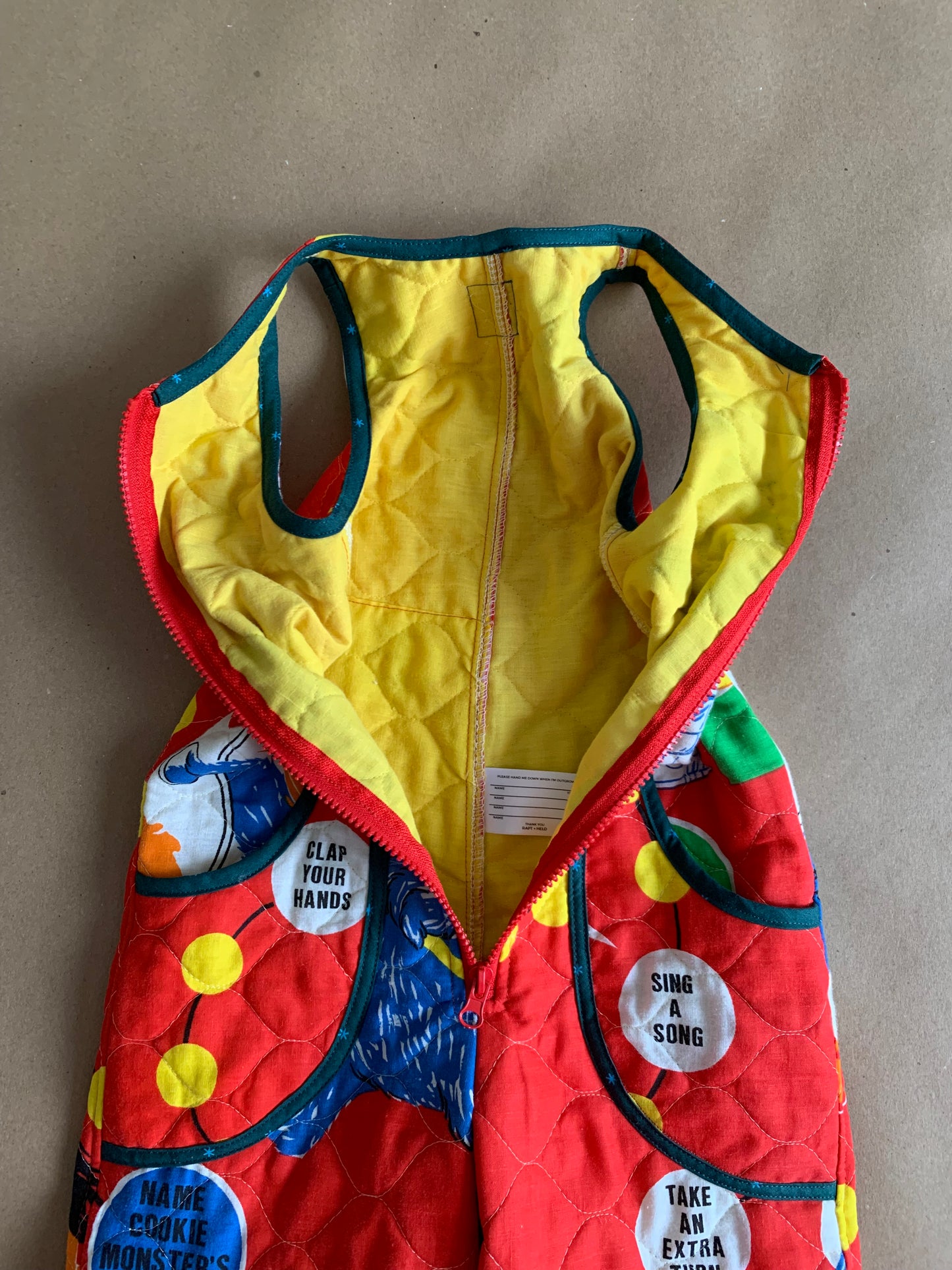 RTS | quilted Sesame Street flood length Ziggy romper | size 2yr