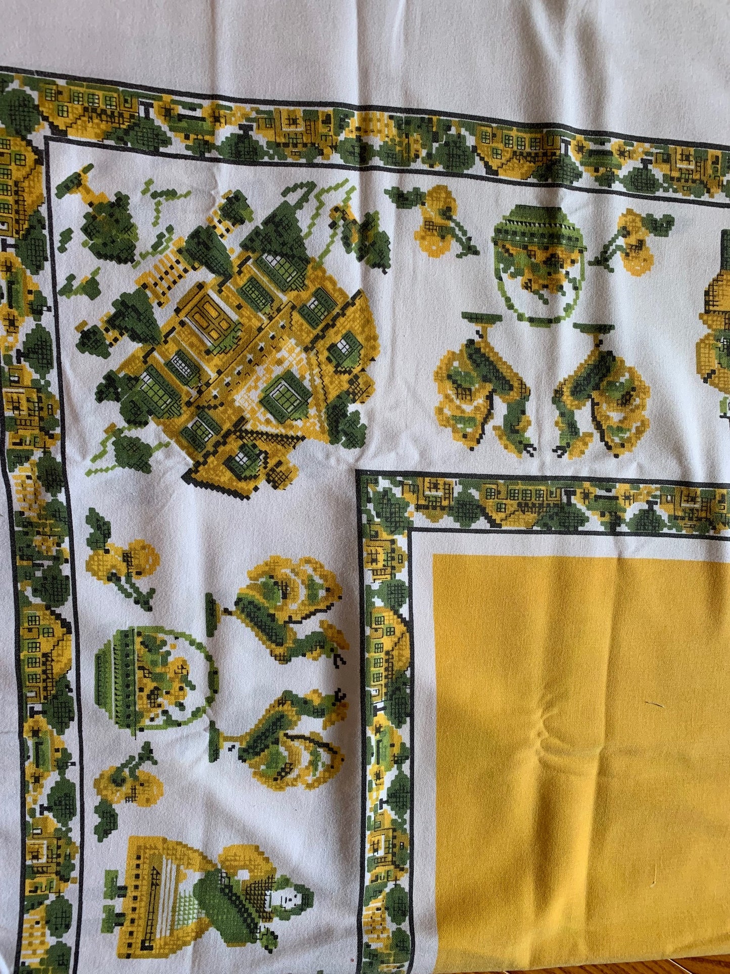 Vintage yellow and green thanksgiving Cotton Tablecloth